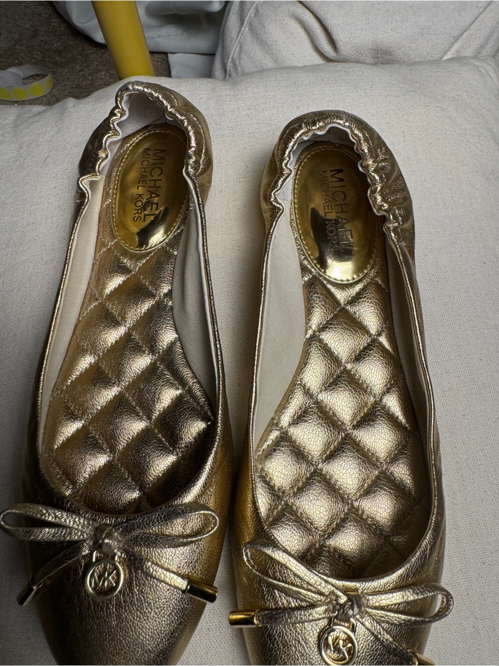 Michael Kors Gold Leather Ballet Flats with Bow - Picture 3 of 8